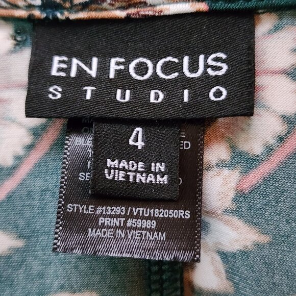 EnFocus Studio Dress Womens Size 4 Green Floral Collared 3/4 Sleeve Forest Fairy - Picture 5 of 6